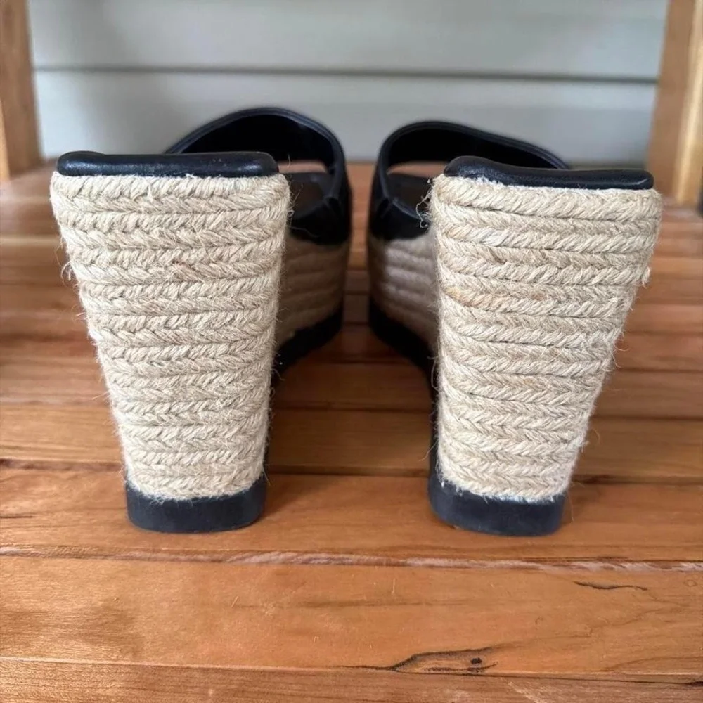 NWOT SCHUTZ Black Leather Espadrille Platform Wedge Sandals